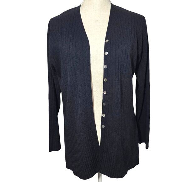 Vintage Laura Ashley Front Button Up Cardigan/Sweater Navy Blue Sz MEDIUM - Picture 1 of 11